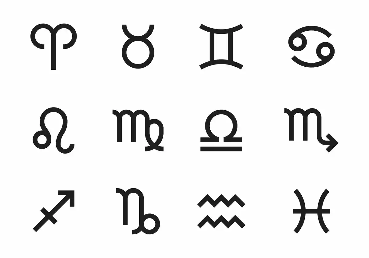 Les 12 signes du zodiaque en noir et blanc