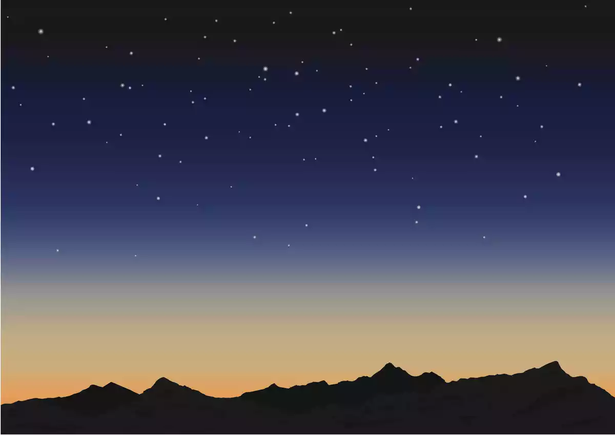 Un coucher de soleil avec le ciel étoilé